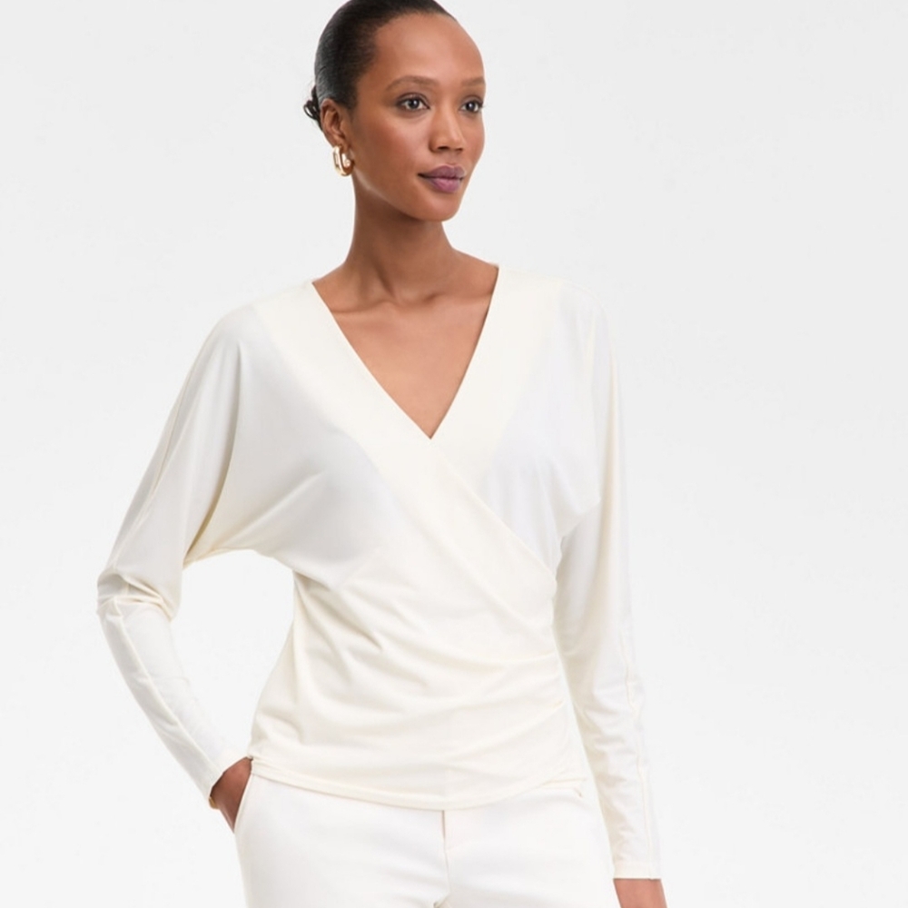 INC WOMEN'S VINTAGE CREAM DOLMAN SLEEVE V NECK TOP SIZE MED & LAR NWT